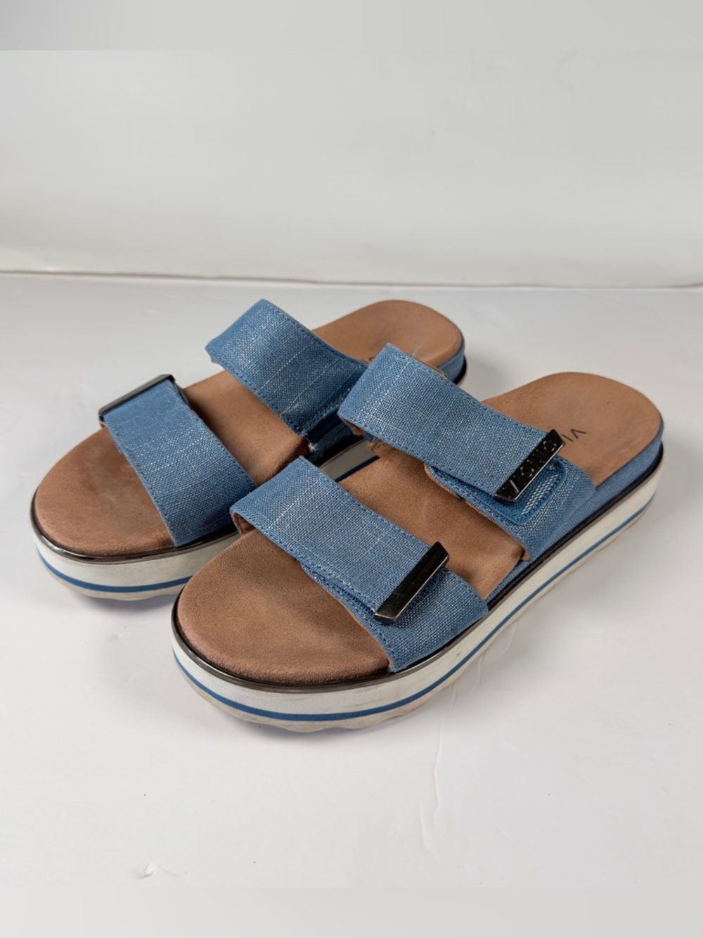 Vionic Denim Double-Strap Platform Sandals - Blue